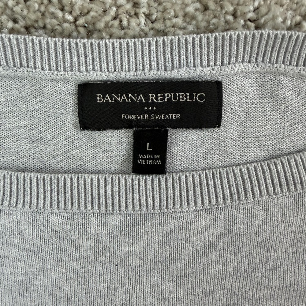 Banana Republic Sweater Womens Large Gray Striped Crew Neck Tight-Knit Pullover - Picture 2 of 6